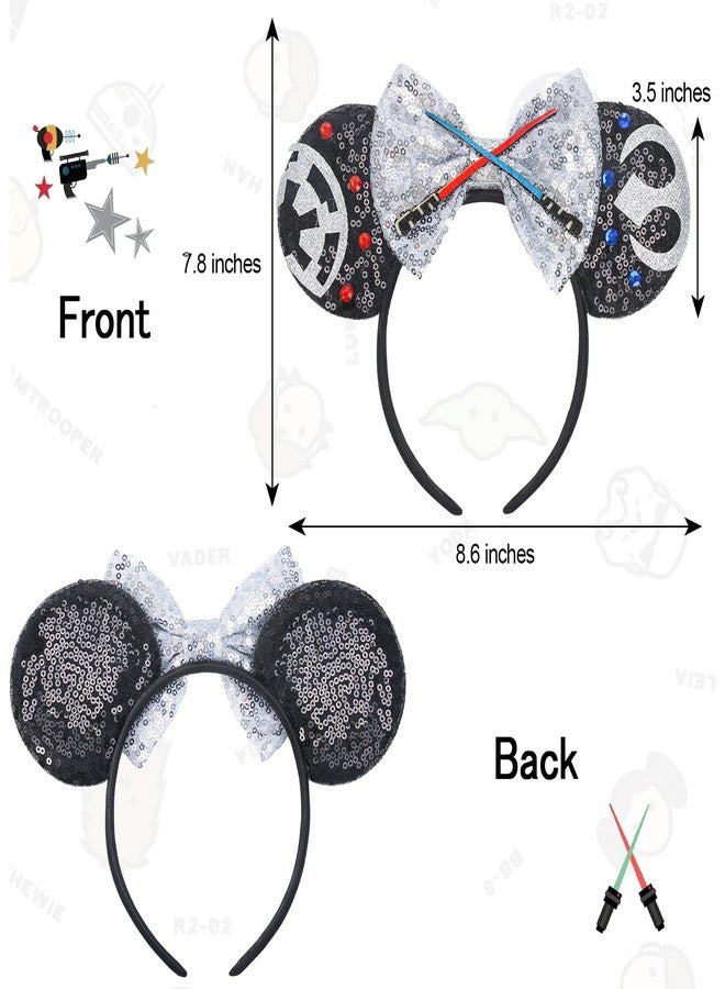 ETLUK Mouse Ears Headband, Sequin Star Ears Headband for Adult Women Girls, Sparkling Bow & Lightsaber Design for Cosplay Accessories Party Decorations - Image 2